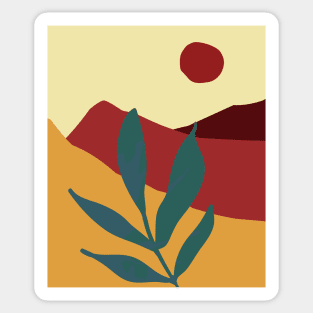 Boho Abstract Art Red Landscape Sunset Mountains Design Sticker